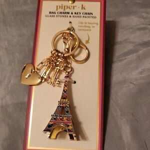 Piper K Eiffel Tower Heart And Key Keychain Bag Charm HL Ty TL